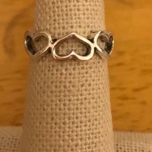 Sterling Silver All Around Hearts Ring - Size 6